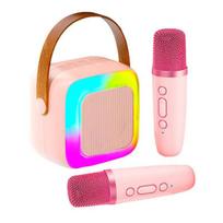 Mini karaokės aparatas vaikams, suaugusiems, nešiojamasis Bluetooth karaokės garsiakalbis su 2 belaidžiais mikrofonais, rožinė
