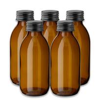 150 ml rudos spalvos stiklinis butelis PP28 su juodu dangteliu, 5 vnt. rinkinys