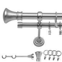 Metalinė Dviguba Užuolaidų Strypa 120 Cm 19/19 Mm Chromuota Matinė Monaco Su Žiedais Kištukams