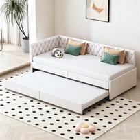 Lova, išskleidžiama sofa-lova, 90 x 200 cm, aksomas, smėlio spalvos