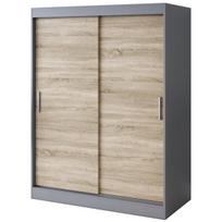 Stumdomoji spinta su lentynomis ir pakabų strypais Belvedo Gold matinė antracito spalva Sonoma ąžuolas 150x200cm komplektas