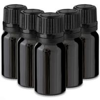 Juodas 10 ml stiklinis buteliukas su lašintuvu ir saugumo žiedu, 5 vnt. rūšis