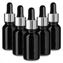 Juodas 15 ml stiklinis buteliukas su sidabrine aliuminine pipete, 5 vnt. rinkinys