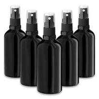 Juodas 100 ml stiklinis butelis su purkštuvu ir dangteliu, 5 vnt. rinkinys