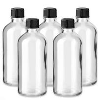 Stiklinis butelis 100 ml skaidrus su juodu dangteliu, 5 vnt. rinkinys