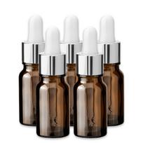 Rudas 10 ml stiklinis buteliukas su sidabrine aliuminio pipete, 5 vnt. rinkinys