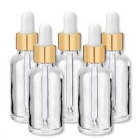 30 ml skaidraus stiklo butelis su auksine aliuminio pipete, 5 vnt. rinkinys