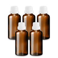 Rudas 50 ml stiklinis butelis su lašintuvu ir baltu dangteliu, 5 vnt. rinkinys