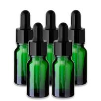 Žalia stiklinė butelė 10 ml su juoda pipete, 5 vnt. rinkinys