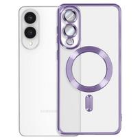 MagSafe dėklas - Samsung - Galaxy S25 Edge - Lankstus silikono gelis - Violetinis chromuotas kontūras - Pilnas apsaugos sprendimas
