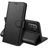Coque Samsung S21 FE 5G - Juodas Portfelis su Magnetine Atlenkiama Dangteliu ir Kortelių Laikikliu Phonillico®