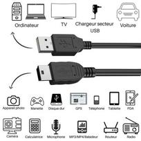 3 kabeliai Panasonic Lumix DMC-FT5-FS22/DMC-FS25/DMC-FS28/DMC-FS3/DMC-FS30 - MINI USB/USB 2.0 juodas 1 metras Phonillico®