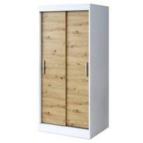 Stumdomoji spinta su lentynomis ir pakabų strypais matinė balta / „Artisan“ ąžuolo spalva 90 x 200 cm komplektas