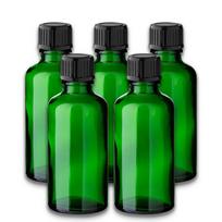 Žalia 50 ml stiklinė butelė su juodu PP dangteliu ir PE sandarikliu, 5 vnt. rinkinys