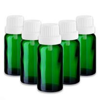 Žalia 20 ml stiklinė butelė su balta lašintuve, 5 vnt. rinkinys