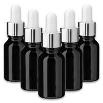 Juodas 15 ml stiklinis buteliukas su sidabrine aliuminio pipete, 5 vnt. rinkinys