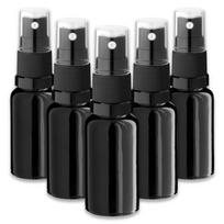 Juodas 20 ml stiklinis buteliukas su juodu purkštuvu ir skaidriu dangteliu, 5 vnt. rinkinys