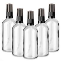Stiklinis 100 ml buteliukas su juodu pumpuriu ir dangteliu, 5 vnt. rinkinys