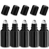 Juodas 20 ml stiklinis roll-on buteliukas su plieniniu rutuliuku, 5 vnt. rinkinys
