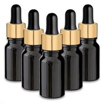 Juodas 10 ml stiklinis buteliukas su auksine aliuminine pipete, 5 vnt. rinkinys