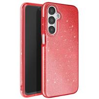 Dėklas - ĮSPĖJIMAS - Samsung Galaxy A16 - Atsparus smūgiams - Blizgučiai - Raudonas blizgantis