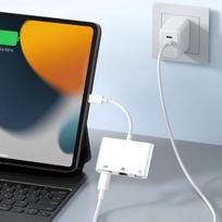 Lightning to Ethernet / USB-A / USB-C adapteris Compact Plug and Play Baltas