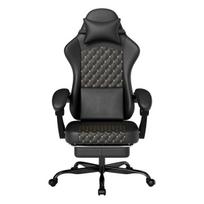Ergonominė PVC odos žaidimų kėdė su masažu, kojų atrama, 58,5 x 63 x 120,5 cm, juoda