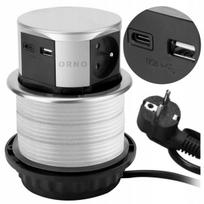 Įleidžiamas stalviršio prailginimo laidas su Usb-c, 3x230v, sidabrinis