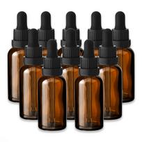 30 ml rudos spalvos stiklinis buteliukas su juodu lašintuvu, 10 vnt. rinkinys