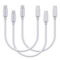 3 vnt. 20cm USB-C Lightning krovimo laidai balti iPhone 14 / 13 / 12 / 11 / SE / X / XR / 7 / 8 / 6 / 5 / AirPods Phonillico