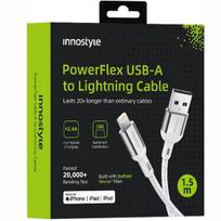 INNOSTYLE POWERFLEX USB LIGHTNING MFI GREITOJO ĮKROVIMO KABELIS IPHONE KEVLARUI 2 M SIDABRO SPALVOS