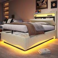 lova su daiktadėže Type-C LED USB 90 x 200 cm smėlio SONNENH WX002009AAA