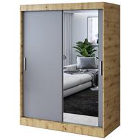 Stumdomoji spinta su veidrodžiu lentynomis ir pakabų strypais Belvedo Hugo Artisan Oak Matt antracito 150x200cm komplektas