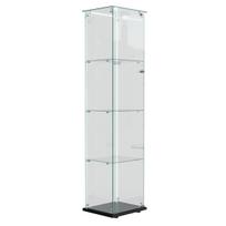 Stiklinė vitrina, 35 x 39 x 163 cm, stovinčioji vitrina, su 4 lentynomis ir LED apšvietimu, metalinis pagrindas, kolekcijų vitrina, balta