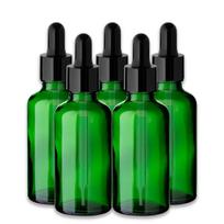 Žalia 50 ml stiklinė butelė su juoda pipete, 5 vnt. rinkinys