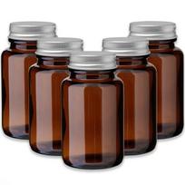 Rudas 100 ml stiklinis indelis su sidabriniu aliuminio dangteliu, 5 vnt. rinkinys