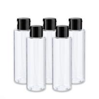PET 100 ml skaidrus buteliukas su juodu flip-top dangteliu, 5 vnt.