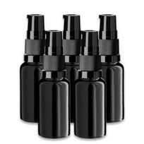 Juodas 20 ml stiklinis butelis su pompa ir dangteliu, 5 vnt. rinkinys