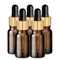10 ml rudos spalvos stiklinis buteliukas su pipete ir auksiniu lašintuvu – 5 vnt. rinkinys