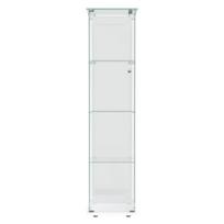 Stiklinė vitrina, 4 lentynos, su LED apšvietimu, balta, 163 x 40 x 35 cm
