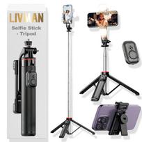 Asmenukių lazda ("Selfie sticks") LIVMAN C13d - daugiafunkcis asmenukių lazdas ir trikojis su nuotolinio valdymo pultu ir LED apšvietimu, 1,3m