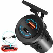 12V USB lizdas greitas įkrovimas 4.0 PD Type C ir Quick Charge 3.0 USB įkroviklio lizdas, 12V/24V automobilio maitinimo lizdas, vandeniui atsparus lizdas automobiliui, valčiai, laivui, motociklui, golfo vežimėliui, pasidaryk pats rinkinys