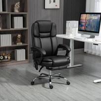 Ergonominė PU odos biuro kėdė su vibraciniu masažu, šildymu, kojų atrama, reguliuojama, juoda
