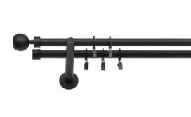 Dviguba Užuolaidų Lazda 280 Cm 19 Mm Black Matt Optic Sphere Tylūs Ratukai Su Plunksnomis