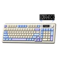 AULA S99 Pro klaviatūra, belaidė klaviatūra su medijos rankenėle ir RGB apšvietimu, 3 ryšio režimai: BT/2.4G/USB-C - balta ir violetinė
