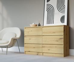 Komoda 3xEliving DEMI su 6 stalčiais, 120 cm, spalva: Amatininkų ąžuolas