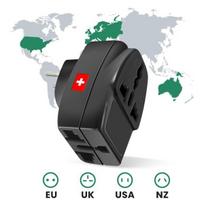 Kelionių adapteris - AKASHI - Tipo J - 3 universalios išėjimo - kompaktiškas - juodas