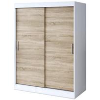 Stumdoma spinta 150x200cm - matinė balta / sonoma ąžuolas - GOLD stumdoma spinta - su 5 lentynomis ir 2 bėgeliais