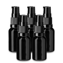 Juodas 15 ml stiklinis buteliukas su pompa ir dangteliu, 5 vnt. rinkinys