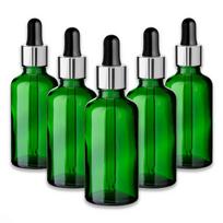Žalia 50 ml stiklinė butelė su sidabrine aliuminine pipete, 5 vnt. rinkinys
